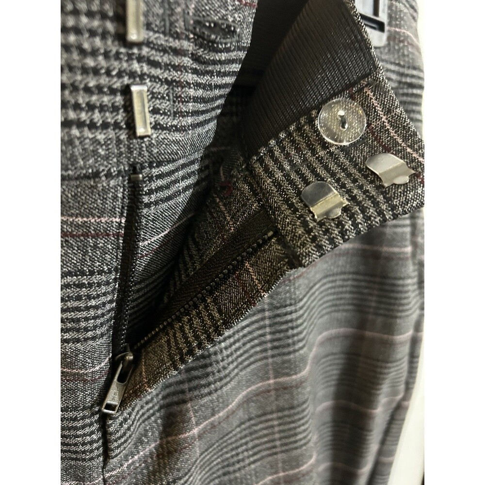 maurices Women's L Gray Plaid High Waist Dress Pants Flat Front Pockets Stretch - Picture 5 of 8
